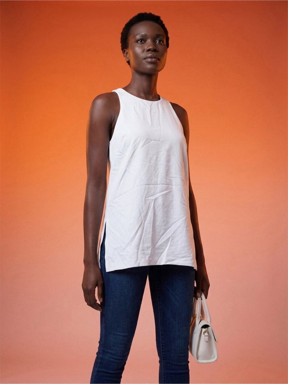 Banana Republic Ivory Triacetate Solid Blouse Tank Top Women S Side Split Casual